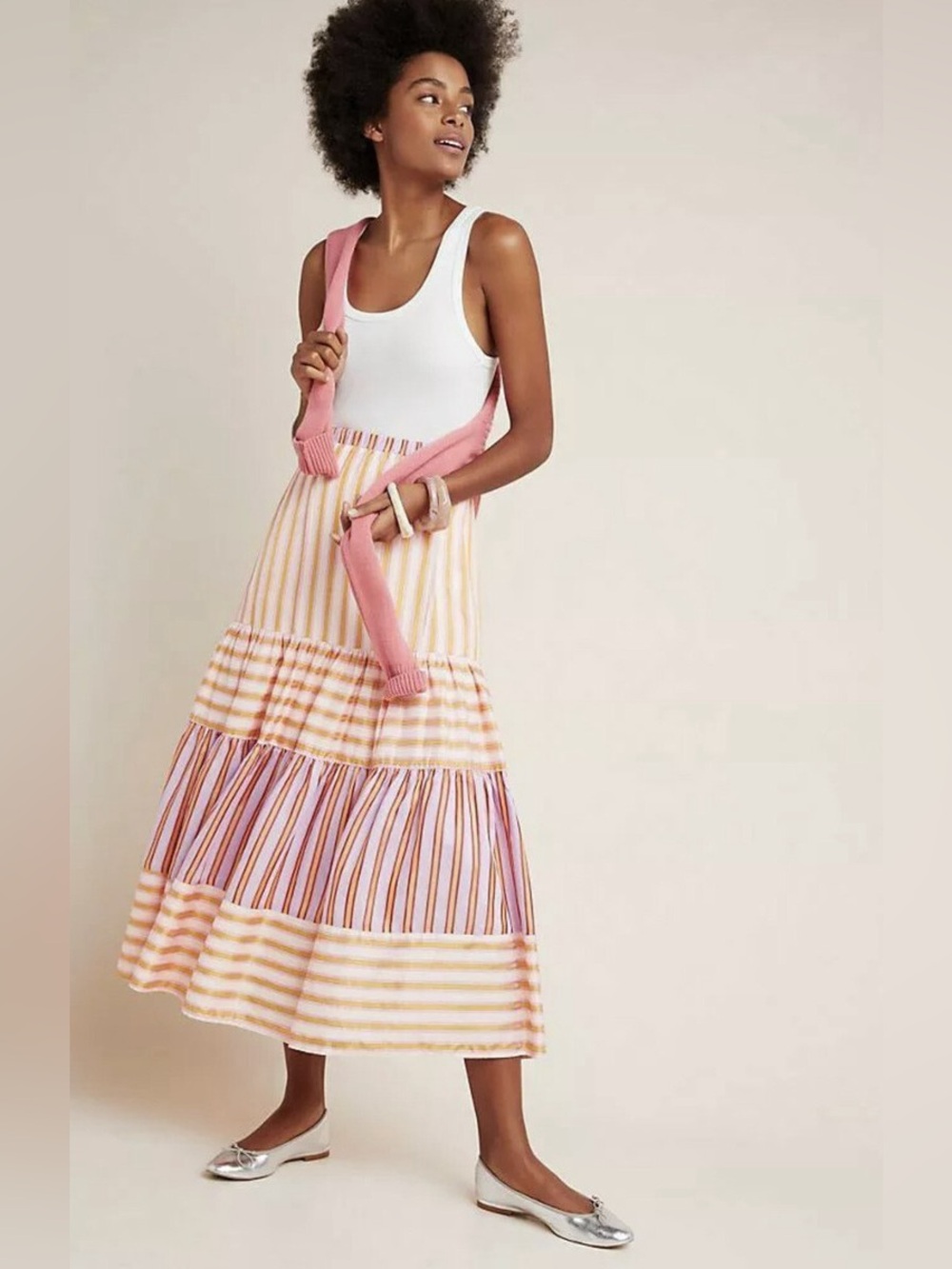 NWT Anthropologie DOLAN Frida Tiered Stripe Maxi Skirt w/ pockets size Small